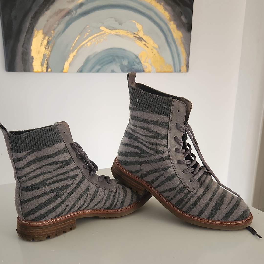 Gray And Black Zebra Print Boots